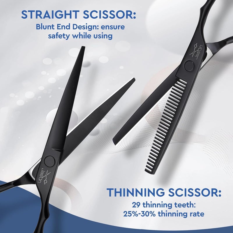 Jason Hair Cutting Scissors Set - Professional 10 PCS Haircut Scissors kit, Thinning Blender Scissors, Straight Shears with 30 Teeth for Men Women Home Salon Barber (6.5", Black) Christmas Gift - Image 3